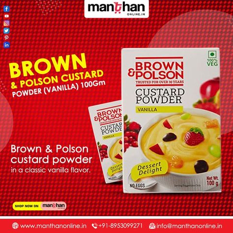 Shop Brown & Polson Custard Powder at manthanonline.in. Shop Now - https://www.manthanonline.in/ https://www.manthanonline.in/grocery/breakfast-dairy/breakfast-cereals #Manthanonline #grocery #brownpolson #custard #powder #breakfastcereals #custardmilk Custard Powder, Breakfast Cereal, Branding Design Inspiration, Vanilla Flavoring, Custard, Pops Cereal Box, Cereal Box, Cereal, Vanilla