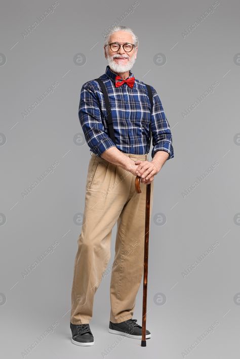 Standing Pose Reference With Staff, Men References Pose, Hand On Cane Reference, Standing With Cane Pose Reference, Man With Cane Pose, Man With Cane Reference, Old Man Pose Reference Drawing, Holding A Cane Pose, Pose With Cane Reference