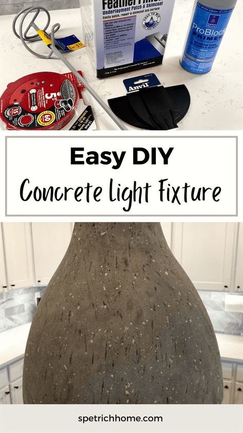 Create this easy DIY Concreate Pendant Light Fixture for your kitchen. Concrete pendant lights can be expensive! Here I share how I completed a cheap DIY to create these concrete light pendants over our kitchen isand! I went to Ikea and got 2 Melodi pendant lamps for only $9.99 each! Follow along this DIY video tutorial to create this modern look for your home on a budget! Find more modern farmhouse DIY home lighting, DIY home decor, and kitchen ideas at https://spetrichhome.com/! Easy Diy Home Projects, Kitchen Concrete, Lighting Diy, Modern Farmhouse Diy, Concrete Light, Concrete Pendant Light, Concrete Pendant, Home Lighting Design, Concrete Lamp