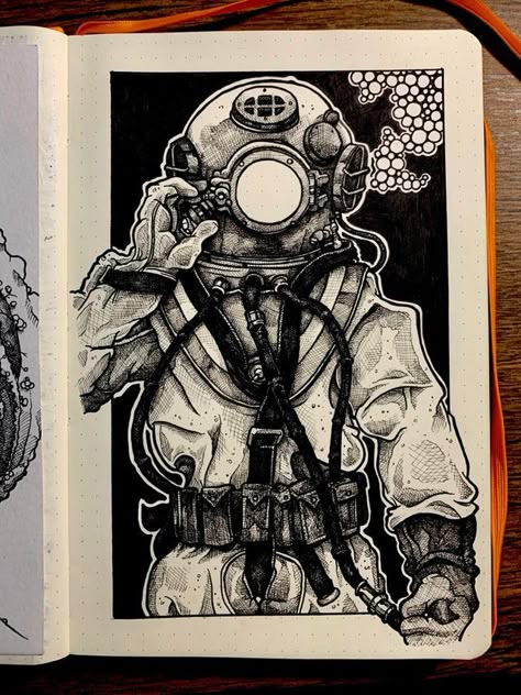 Joker Tattoo, Pen Art Drawings, Sketchbook Illustration, Diving Suit, Desenho Tattoo, Amazing Art Painting, My Sketchbook, Ink Illustrations, Art Inspiration Painting