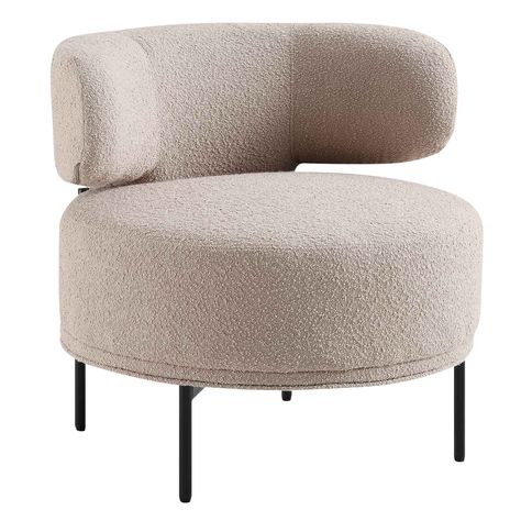 DESCRIPTIONS Beautifully structured with full wing back design and round seat, the Penn accent chair creates the perfect spot for lounging in style. Chunky seat is well cushioned and upholstered with textured boucle fabric in sand colour, paired with slim metal legs finished in matte black for a sophisticated look. Generous size makes it perfect as both an accent and functional piece in your living room. Size: W 76 x D 79 x H 74.5 cm. Seat height: 47.5 cm. Flat packed, partial assembly required. Velvet Cocktail Chair, Tire Craft, Accent Chair Bedroom, Accent Chairs & Armchairs, Furniture Design Chair, Living Room Size, Cocktail Chair, Lounge Chairs Living Room, Grey Armchair