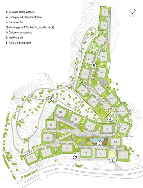 Ulus Savoy Housing by DS Architecture – Landscape « Landscape Architecture Platform | Landezine Hill Villa, River Village, Masterplan Architecture, Retirement Village, Concept Models Architecture, Conceptual Architecture, Resort Design, Architecture Landscape, Landscape Landscape