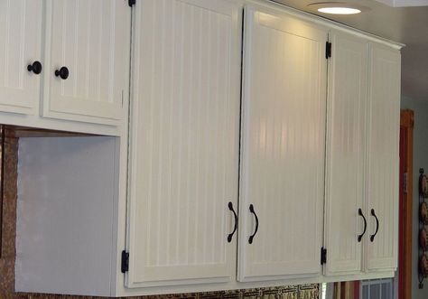 Our kitchen cupboards transformed :: Hometalk Beadboard Kitchen Cabinets, Faux Brick Backsplash, Beadboard Kitchen, Fancy Kitchens, Bright Kitchens, Vanilla Custard, Cabinet Makeover, Kitchen Cabinet Doors, Door Makeover