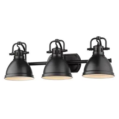 Duncan 3-Light Black Bath Light with Matte Black Shade Black Bathroom Light, Best Kitchen Design, Bronze Fixtures, Bathroom Lights, Black Bath, Golden Lighting, Contemporary Style Homes, Bathroom Light, Boys Bathroom