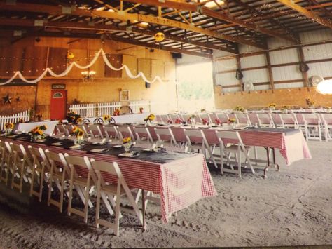 Rustic Wedding Reception in an indoor riding arena Indoor Riding Arena, Equestrian Wedding, Riding Arena, Horse Arena, Riding Stables, Shed Decor, Babymoon Photos, Barn Wedding Reception, Rustic Wedding Reception