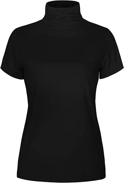 Short Sleeve Turtleneck Women High Neck Fitted Shirts Stretch Basic Tees Top (019-Black,M Turtleneck Women, Short Sleeve Turtleneck, Black Turtle Neck, Womens Tshirt, Turtleneck T Shirt, Turtleneck Shirt, High Neck Top, Womens Turtleneck, Fitted Tee