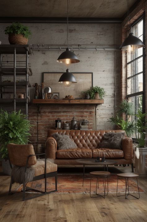 Industrial Style Wallpaper, Social Space Design, Sala Industrial, Comfortable Sectional Sofa, Home Recording Studio Setup, Brick Decor, Cosy Interior, Brooklyn Style, Cosy Living