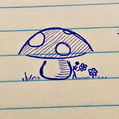 Sketches Book Aesthetic, Doodle Drawings Mushroom, Cute Doodles Mushroom, How To Draw A Cute Mushroom, Cute Things To Draw Easy Doodles Flowers, Sketch Book Ideas Aesthetic Mushroom, Mini Drawings Mushroom, Easy Drawing Of Flowers, Easy Doodle Tutorial