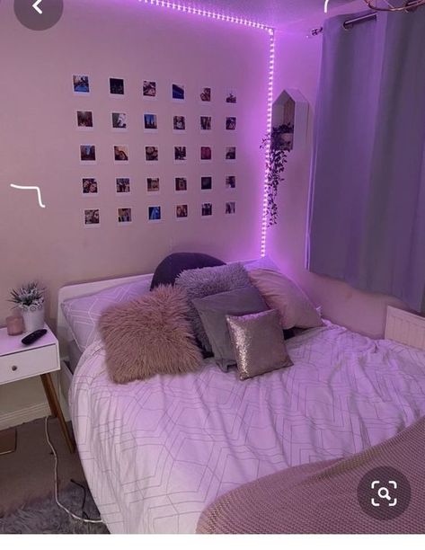 Purple Dorm Room Ideas, Purple Dorm Room, Christmas Lights In The Bedroom, Purple Dorm Rooms, Purple Dorm, Bedroom Ideas For Teenage Girl Rooms, Indie Bedroom, Purple Lights, Christmas Room Decor Diy