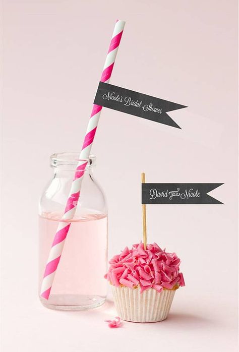 24 personalised chalkboard flag labels by hope and willow | notonthehighstreet.com Wedding Straws, Chalkboard Baby, Straw Flags, Hello Kitty Birthday Party, Baby Silhouette, Birthday Flags, Pink Frosting, Hello Kitty Party, Hello Kitty Birthday