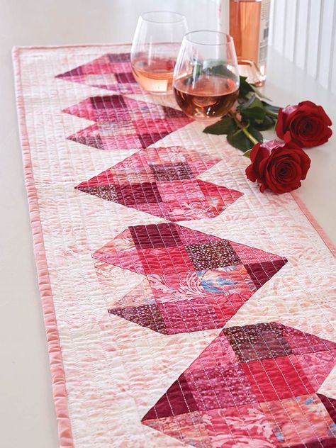 Here's My Heart Table Runner Quilt Pattern from Fons & Porter | Quilting Daily Table Runners Patterns, Valentine Table Runner, Valentine Table, Heart Quilt Pattern, Handmade Gifts Diy, Quilt Pattern Download, Patchwork Heart, Quilted Table Runners Patterns, Place Mats Quilted