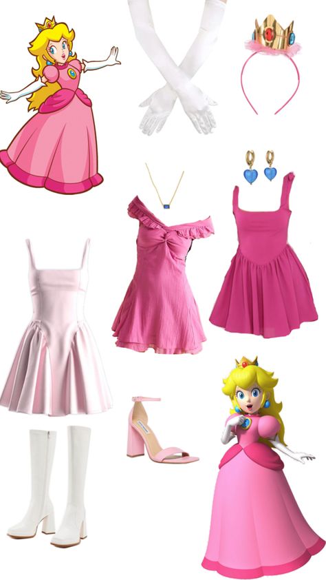 Princess Peach Halloween Costume, Princess Peach Halloween, Mario Halloween Costumes, Princess Peach Dress, Princess Peach Costume, Princess Peach Cosplay, Cute Couples Costumes, Peach Costume, Halloween Princess