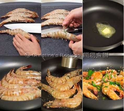 Garlic Butter Tiger Prawns Procedures Tiger Prawn Recipe, Butter Prawns, Seafood Soup Recipes, Tiger Prawns, Crab Dishes, Prawn Recipes, Xmas Dinner, Thai Street Food, Cooking Seafood