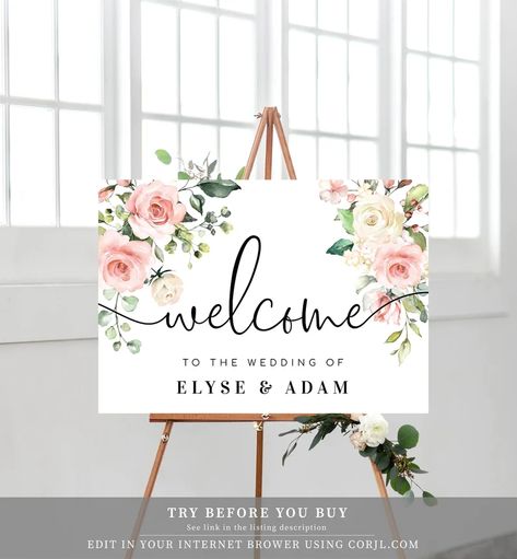 Blush Floral Welcome Sign Landscape Greenery Printable | Etsy Canada Floral Wedding Sign, Engagement Signs, Printable Wedding Sign, Bridal Shower Welcome Sign, Floral Printables, Wedding Welcome Sign, Welcome To Our Wedding, Baby Shower Signs, Wedding Welcome Signs