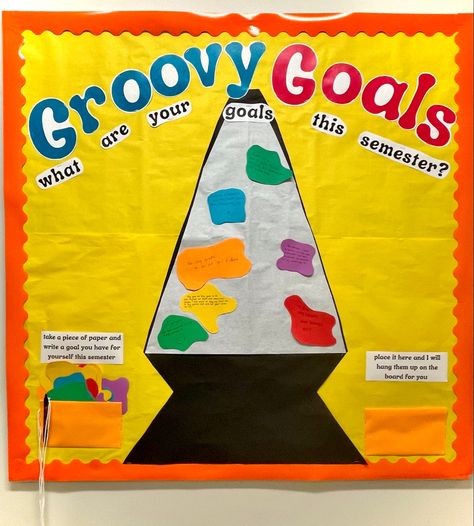 70s Bulletin Board, Disco Bulletin Board, Goal Setting Ra Bulletin Board, Groovy Bulletin Board, Disco Theme Bulletin Board, 70s Ra Bulletin Board, Groovy Bulletin Board Ideas, Groovy Retro Bulletin Board Ideas, Midterm Bulletin Board Ra