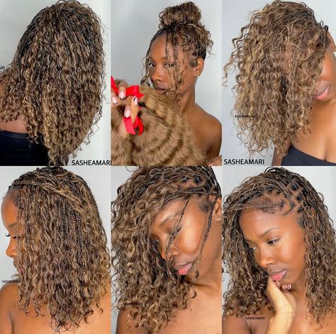 Blonde Knotless Boho Bob, Brown Boho Bob Knotless Braids, Blonde Short Boho Knotless Braids, Brown Blonde Boho Knotless Braids, Color 30 Hairstyles, Shirt Boho Knotless Braids, Blonde Boho Bob, Blonde Boho Knotless Braids Bob, Blonde Short Braids