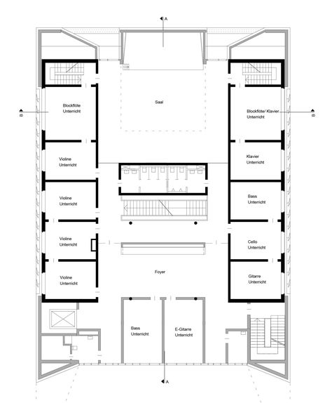 Gallery of Public Music School / Wulf Architekten - 6 Music School Architecture Plan, Music School Plan, Music School Design, School Site Plan, School Building Plans, School Floor Plan, Music Institute, School Building Design, School Site