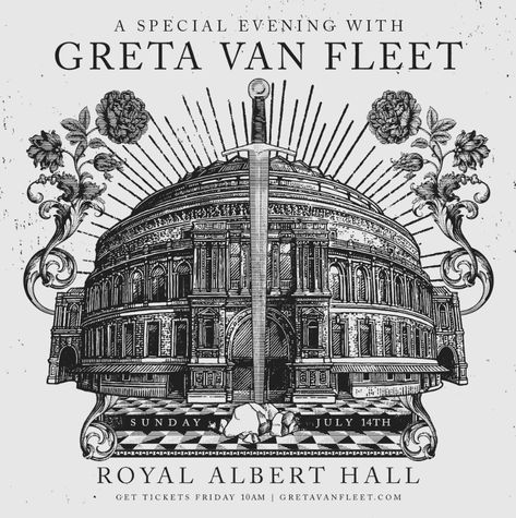 Greta Van Fleet announce Royal Albert Hall concert - July 14th — Click Roll Boom Greta Van Fleet Poster, Uk Festival, Shirley Bassey, Greta Van Fleet, July 14th, Greta Thunberg, Chuck Berry, Royal Albert Hall, Eric Clapton