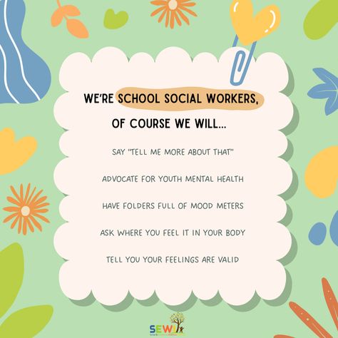 We're school social workers, of course we're going to want to celebrate during National School Social Work Week!  🙌 Join us in acknowledging and thanking school social workers, including the SEWI clinical team, for the invaluable roles they play in student well-being and success.   #SEWI #MSW #SocialWork #schoolsocialwork Social Work Code Of Ethics, Social Work Major Aesthetic, School Social Work Middle School, Bachelor Of Social Work, School Social Work Quotes, Elementary School Social Work, Social Work Aesthetic, Medical Social Work, Social Worker Quotes