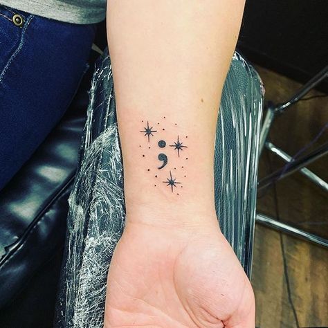 Star And Moon Tattoo, Semi Colon Tattoo, Serotonin Tattoo, Semicolon Tattoos, Colon Tattoo, Strong Tattoos, Tattoos Hand, Tattoo Diy, Stars Tattoo