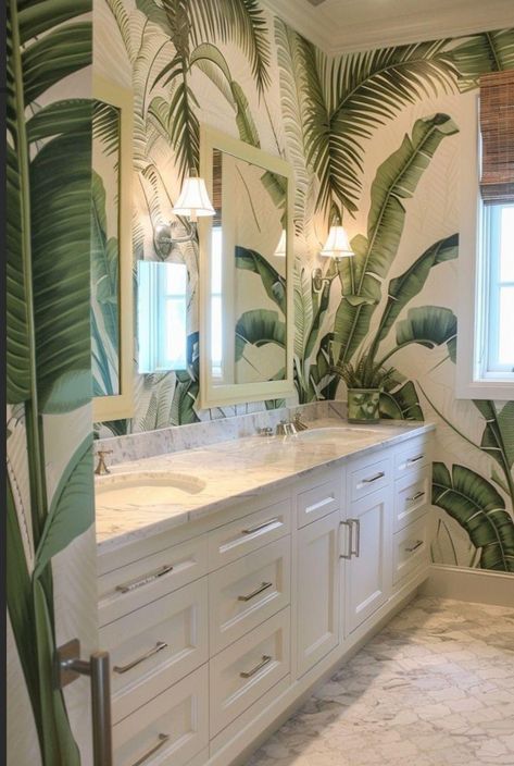 Bathroom Wallpaper Ideas, Boho Beach House, Home Spa Room, Tropical Bathroom, Smart Home Design, Bathroom Design Decor, Bathroom Remodel Designs, Bathroom Remodel Shower, Dream Bathrooms