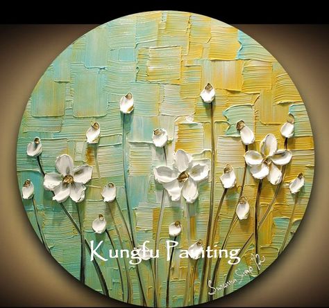 Canvas For Beginners, Texture Painting On Canvas, Modern Oil Painting, Oil Painting Texture, Round Canvas, Textured Canvas Art, Diy Canvas Art Painting, Flower Art Painting, Hand Painting