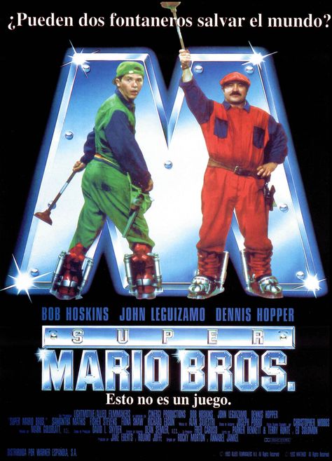 Super Mario Brothers. Spanish language poster.  #josephporrodesigns Mario Brothers Costumes, Samantha Mathis, Mario Y Luigi, Super Mario Bros Movie, Spanish Posters, A Wrinkle In Time, Alternate Universe, Super Mario Brothers, Video Games Nintendo