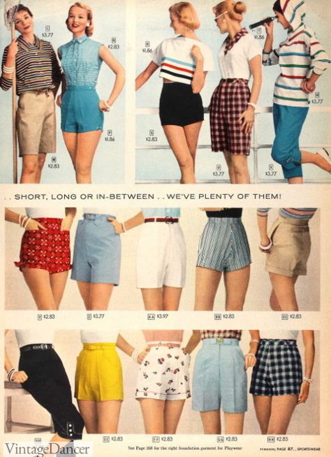 1950s Summer Fashion, 1950 Outfits, 1950s Shorts, Women Pants Outfit, Mode Rockabilly, Vintage Summer Outfits, 1950s Fashion Women, 50s Outfits, 1950’s Fashion