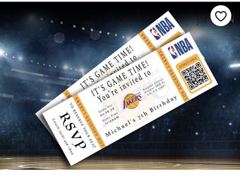 Nba Party, Harry Potter Birthday Invitations, Basketball Tickets, Nba Tickets, Lakers Game, Lakers Basketball, Game Tickets, Basketball Birthday, Invitation Party