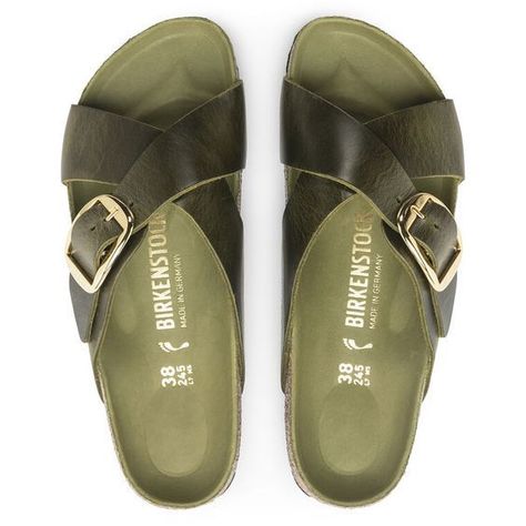 Women's Siena Big Buckle Oiled Leather Olive Green Two-Strap Sandals Fall Shoe Trend 2024, Green Birkenstock, Birkenstock Siena, Comfortable Women's Shoes, Urban Shoes, Shabby Chic Clothes, Trending Womens Shoes, Sandals Comfortable, Two Strap Sandals