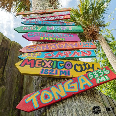 "We take great pride in being the ONLY Tiki Sign Company that can get your order created, personalized, and shipped in just 2 days! That's only 48 Hours between you hitting \"Add to Cart\" and then tracking your custom order on its way to you! ✅To Order: Please the quantity your like to receive, the more you buy, the sweeter the deal! Please keep in mind that the Post to attach signs on to is not included. We do offer a few luxury Signs post that cannot be bought anywhere else if you're looking Disney Direction Signs Wooden, Margaritaville Decor, Strand Decor, Tiki Signs, Tiki Bar Signs, Tiki Bars, Tiki Bar Decor, Tiki Decor, Pool Signs