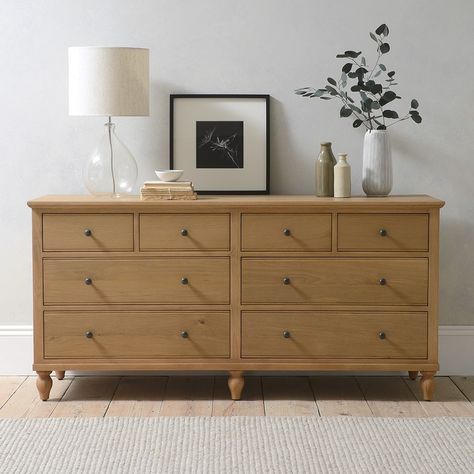 A real showstopper in the range, our Elkstone Oak Low Chest Of Drawers For Clothes, Large Bedside Tables, Low Chest Of Drawers, Ikea Drawers, Hut House, Elegant Styling, Wide Chest Of Drawers, Chest Of Drawers Bedroom, Oak Chest Of Drawers