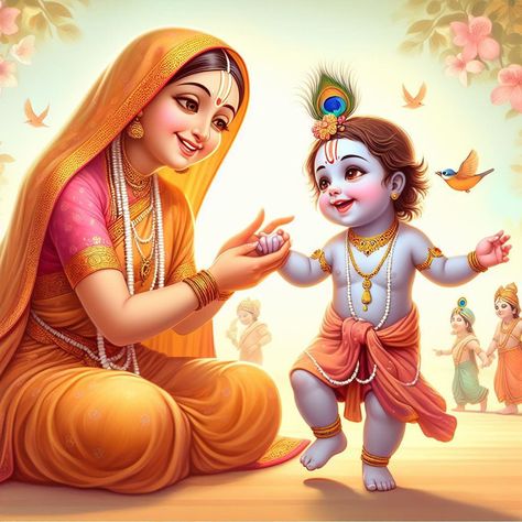 Krishna Yashoda, Little Kanha Ji Images, Yashoda Krishna, Sree Krishna, Durga Ji, Shri Radhe, Lotus Art, Animation Artwork, Goddess Artwork