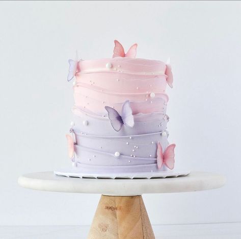 Purple Cakes Birthday Butterfly, 1st Birthday Party Ideas Butterfly, Pastel Cake Ideas Birthday Parties, Smash Cake Butterfly Theme, Pink And Purple Cake With Butterflies, Pastel Butterfly Cake 2 Tier, Lavender Cakes Birthday, Purple Butterfly Smash Cake, Purple Flower Cake Ideas