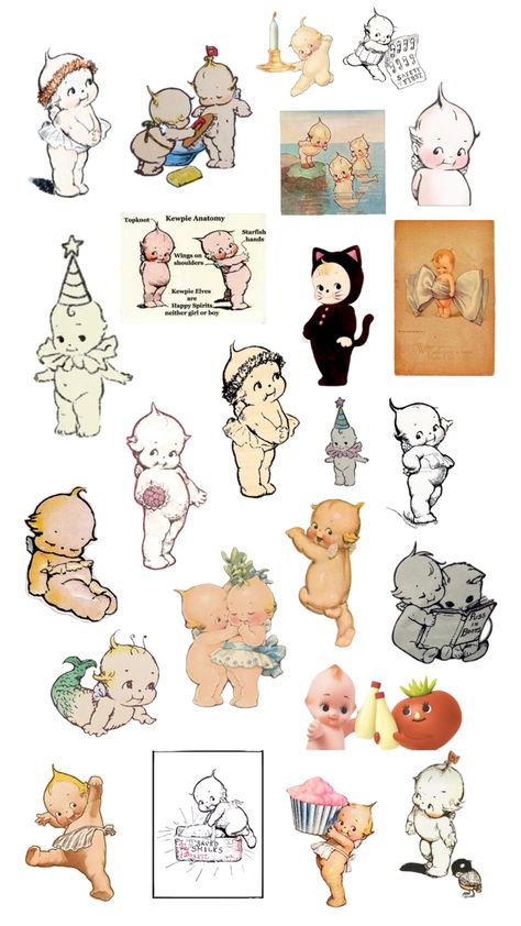 Kewpie Art, Scrapbook Printing, Kewpie Dolls, Big Art, Sketchbook Inspiration, Hippie Art, Journal Stickers, Cute Characters, Cute Cartoon Wallpapers