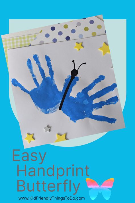 Make a sentimental handprint butterfly to brighten up the house this spring. Kids can enjoy adding designs to their handprints with buttons and other craft items. www.kidfriendlythingstodo.com Butterfly Handprint Craft Preschool, Butterfly Handprint Craft, Hand Print Butterfly, Handprint Butterflies Preschool, Butterfly With Handprints, Kids Handprint Art Fabric, Ceiling Tiles Crafts, Handprint Painting, Handprint Butterfly