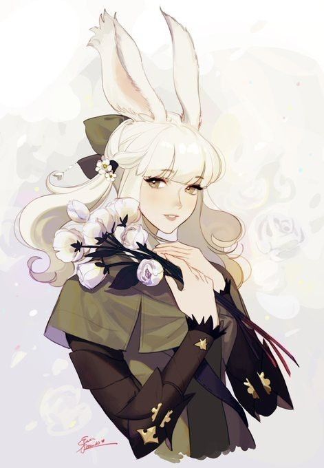 Evelynn League Of Legends, Final Fantasy Artwork, Final Fantasy Art, Final Fantasy Xiv, Fantasy Rpg, Bunny Ears, Dnd Characters, Cute Characters, White Hair