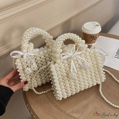 Bird in Bag - Beaded retro fashion sweet pearl handheld drawstring bow single shoulder personality crossbody female bags Hand Beaded Bag, Designer Crossbody Bag, Luxury Tote Bags, Pearl Clutch, Beaded Evening Bags, Pearl Bag, Handbags Designer, Wedding Bridal Party, Designer Crossbody