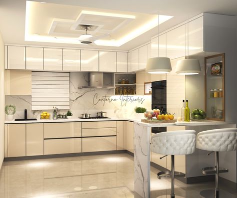 Modern Kitchen With Breakfast Counter, Breakfast Unit Kitchen, Modular Kitchen With Breakfast Counter, Kitchen With Breakfast Table, Breakfast Counter In Kitchen, Open Kitchen With Breakfast Counter, Kitchen False Ceiling Design, False Ceiling Kitchen, Interior Design Guidelines