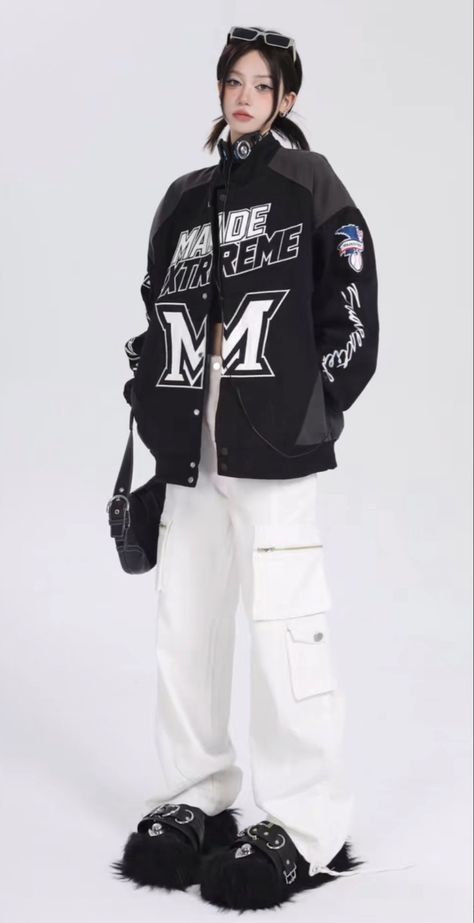 American Embroidery, Jacket Varsity, Concept Clothing, Color Block Jacket, Racing Jacket, Tomboy Style Outfits, Online Gambling, Tomboy Fashion, Kawaii Clothes