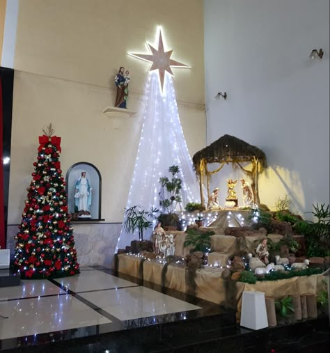 Pesebres Navidad Ideas Originales, Creative Christmas Tree Ideas, Christmas Nativity Images, Decorating A Tree, Christmas Crib Ideas, Christian Christmas Decorations, Church Christmas Decorations, Christmas Crib, Catholic Christmas