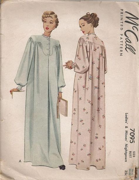 Vintage Loungewear, Cotton Night Dress, Nightgown Pattern, Retro Sewing Patterns, Fashion 1940s, Mode Abaya, Vintage Dress Patterns, Vintage Nightgown, Clothes Sewing Patterns