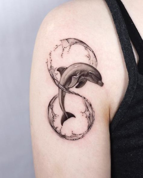 Dolphins and infinity Dolphin Tattoo Design, Dolphin Tattoo Meaning, Ladybird Tattoo, Zebra Tattoos, Dolphin Tattoos, Dolphin Tattoo, Seahorse Tattoo, Hawk Tattoo, Dolphins Tattoo