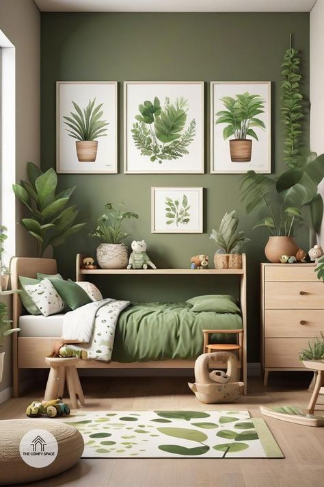 Do your kids need a peaceful retreat? Bringing nature indoors can help! I love using earthy color palettes and botanical prints to create a serene atmosphere. By incorporating natural materials and playful wildlife motifs, you can foster creativity while keeping the space tranquil. Join me as we explore tips for designing a nature-themed room that your little ones will adore! #NatureThemed #KidsRoomIdeas #HomeDecor #CreativeSpaces #TranquilDesign Nature Theme Playroom, Earth Vibes Aesthetic, Light Green Boys Room, Nature Bedroom Kids, Calm Kids Bedroom, Earthy Kids Room, Jungle Bedroom Kids, Boho Jungle Bedroom, Green Boys Room