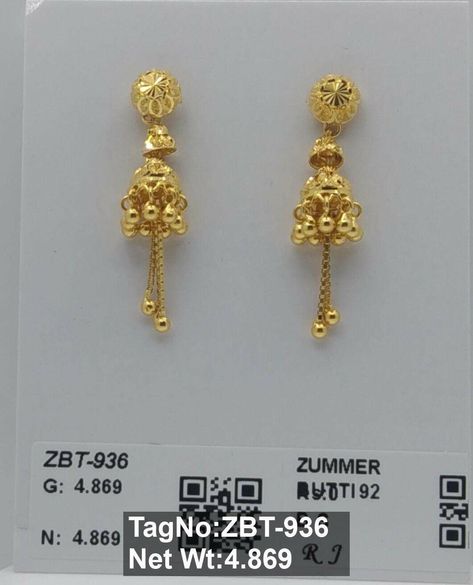 KUBER JEWELLERS R10 Gold Jhumka Earrings 10 Grams, 5 Grams Gold Earrings, 22k Gold Jhumkas For Gift, 22k Yellow Gold Earrings For Puja, Hallmarked 22k Gold Earrings For Puja, 22k Gold Hallmarked Temple Jewelry Earrings, Gold Earrings For Kids, Baby Jewellery, Temple Jewellery Earrings