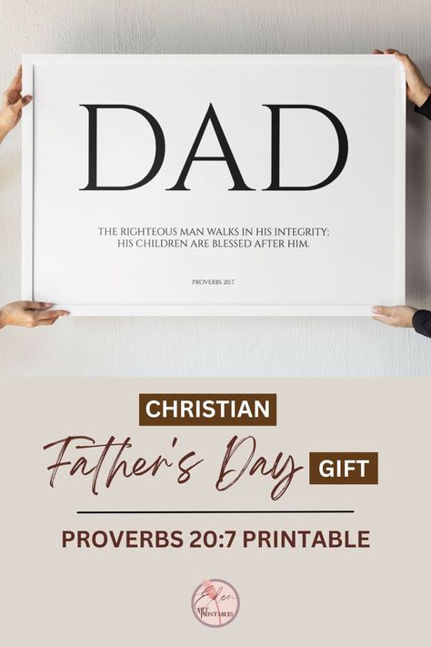 Looking for Christian father's day gifts? Want minimalist bible verse wall art for dad? Need modern Christian art with dad scripture quotes? Want dad scripture wall art to give as a birthday gift for dad? Click to get this Proverbs 20:7 printable - the righteous man walks in his integrity: his children are blessed after him. Fathers Day Bible Quotes, Church Fathers Day, Father's Day Quotes From Daughter, Fathers Day Bible Verse, Proverbs 20, Father's Day Quotes, Modern Christian Art, Birthday Gift For Dad, Fathers Day Quotes