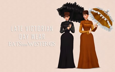 Late Victorian Day Wear - BatsFromWesteros | BatsFromWesteros #sims4cc Sims 4 Decades Challenge, Sims Medieval, Sims 4 Mm Cc, Sims 4 Dresses, Sims 4 Mm, Sims4 Clothes, Sims 4 Mods Clothes, Sims 4 Cas, Sims 4 Cc Finds