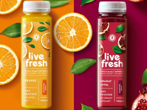 LiveFresh – Packaging Of The World Juice Packaging Design, Mastering Studio, Studio Product Photography, Juice Branding, Juice Packaging, Photography Logo Design, Cold Pressed Juice, Chocolate Packaging, Tea Packaging