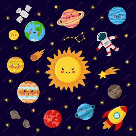 Premium Vector | Vector illustration of cute kawaii sun and planets of solar system. Planets Of Solar System, Solar System Clipart, Solar System Images, Kawaii Sun, Sun And Planets, Planet Pictures, Kawaii Planet, Solar System Art, Inktober 2024