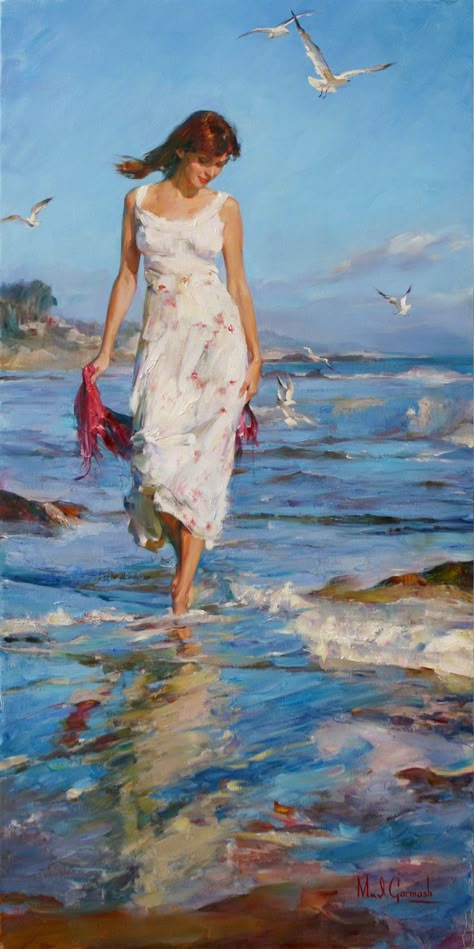 Michael & Inessa Garmash | Michael & Inessa Garmash Original Paintings | Michael & Inessa Garmash Limited Edition prints| Michael & Inessa Garmash Fine Art at Paragon Fine Art Vladimir Volegov, Oil Painting Woman, Galleria D'arte, Painting Of A Woman, Figurative Artists, Painted Ladies, Romantic Art, Beach Painting, Paint Art